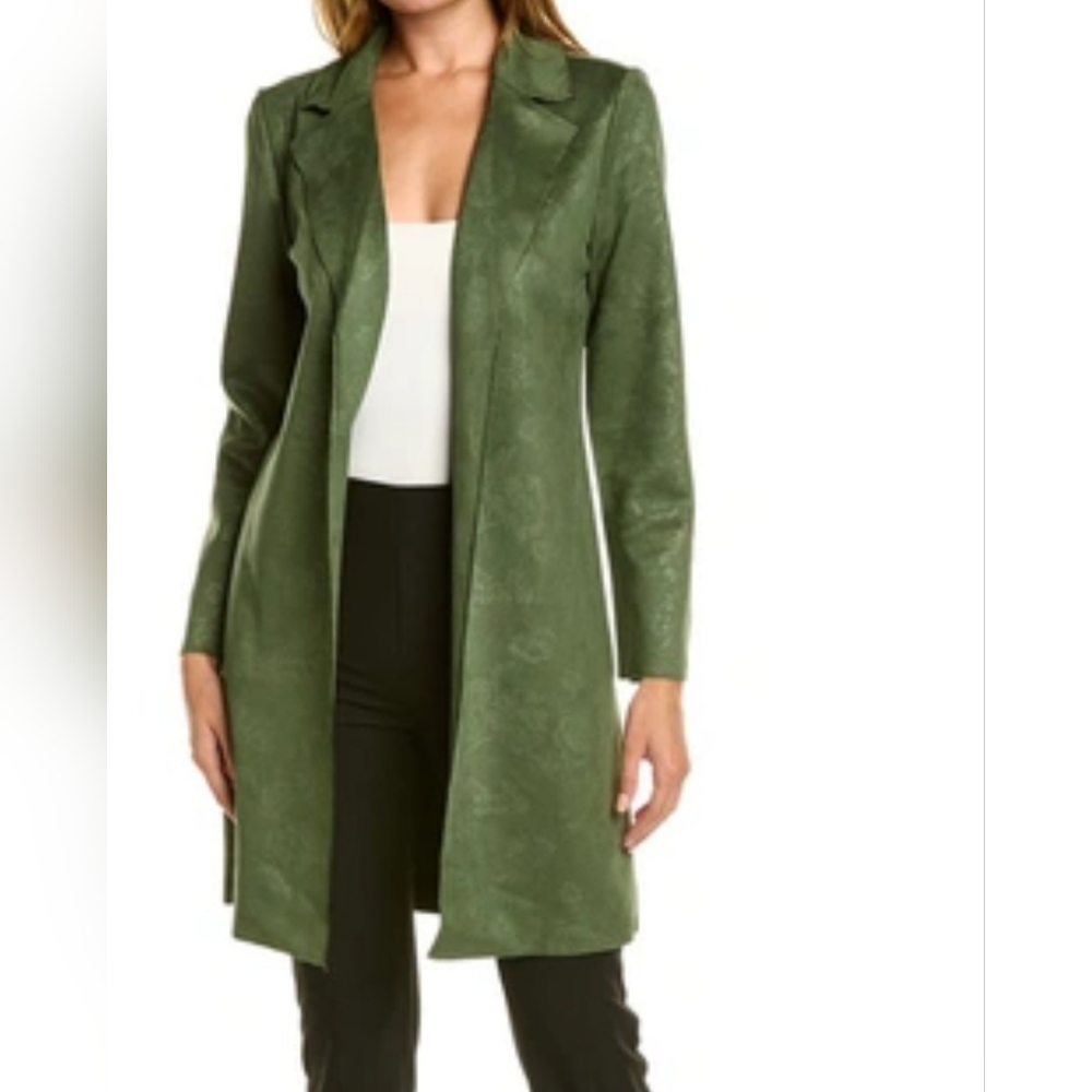 TAHARI Notch Collar Open Front  Coat In Green. NWT Sz L MSRP $88